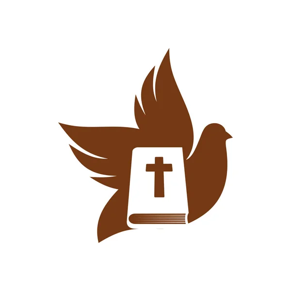 基督教的宗教矢量图标与圣经 交叉和鸽子 基督教天主教信仰和宗教标志 带有圣书 鸽子鸟和十字架符号 背景为白色 — 图库矢量图片