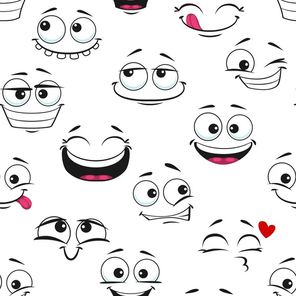 Funny Cartoon Cheerful Smiling Laughing Faces Seamless Pattern Vector Background — Stock Vector