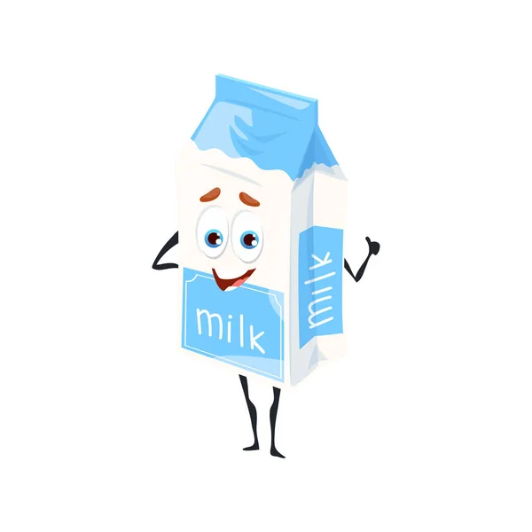 Dessin Animé Personnage Lait Drôle Nourriture Laitière Boisson Avec Visage — Image vectorielle