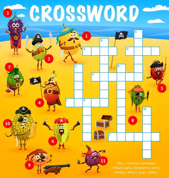 Kruiswoordraadsel Werkblad Zoek Een Woord Quiz Cartoon Grappige Piraat Corsair — Stockvector