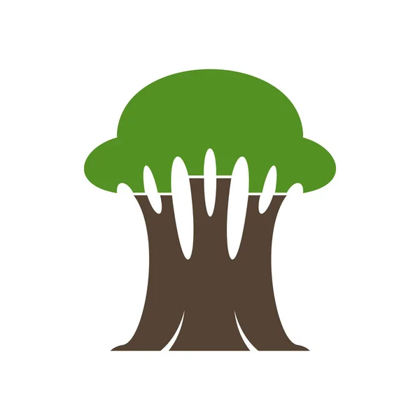 Waldeiche Symbol Mit Silhouette Aus Grünem Blatt Und Holz Vektor — Stockvektor