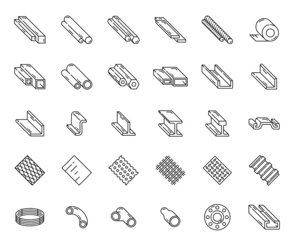 Steel Aluminium Rolled Metal Stainless Profile Outline Icons Set Vector — Stock Vector
