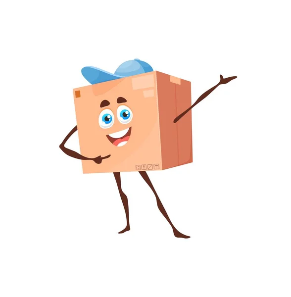 Cartoon Cardboard Box Courier Delivery Character Vector Package Mascot Postman — Stock Vector