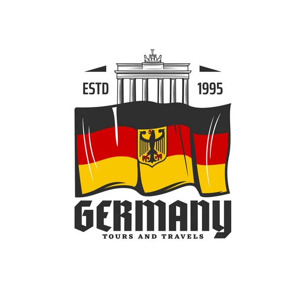 Almanya Bayrağı Berlin Seyahat Simgesi Brandenburg Kapısı Vektörü Alman Turizmi — Stok Vektör
