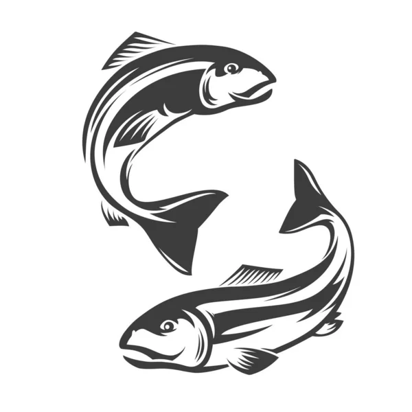 Icono Del Pescado Salmón Deportes Pesca Tienda Equipos Hobby Productos — Vector de stock