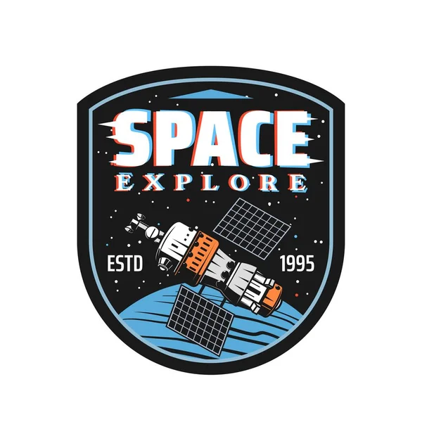 Spazio Esplorare Icona Della Stazione Spaziale Internazionale Vettore Satellite Astronave — Vettoriale Stock
