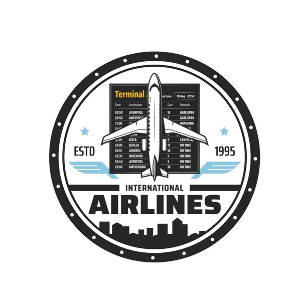 Vektor Symbol Für Internationale Flüge Mit Flugzeug Und Flughafenabflugbrett Luftfahrt — Stockvektor