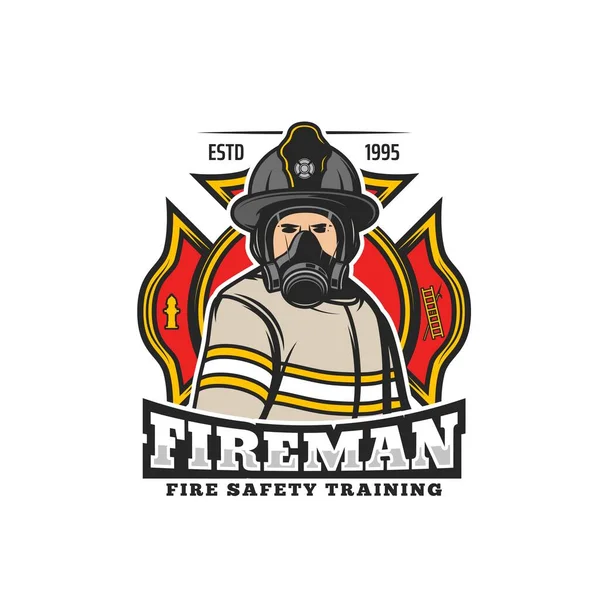 Brandweerman Brandweerman Retro Icoon Brandweer Reddingsteam Brigade Vector Embleem Badge — Stockvector