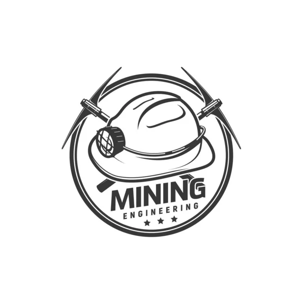 Ícone Mineração Engenharia Indústria Minas Emblema Vetorial Chapéu Mineiro Picareta —  Vetores de Stock