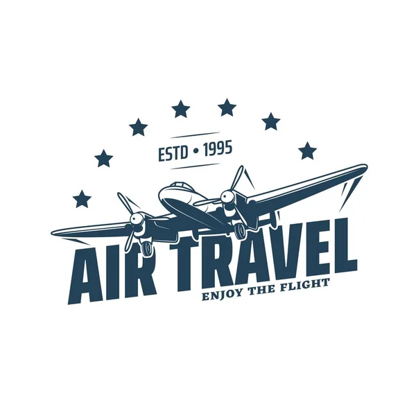 Icono Viaje Aéreo Emblema Vectorial Con Avión Hélice Empresa Aeronáutica — Archivo Imágenes Vectoriales