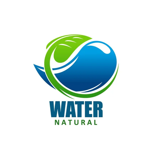 Icono Natural Del Agua Con Gota Hoja Verde Agua Limpia — Vector de stock