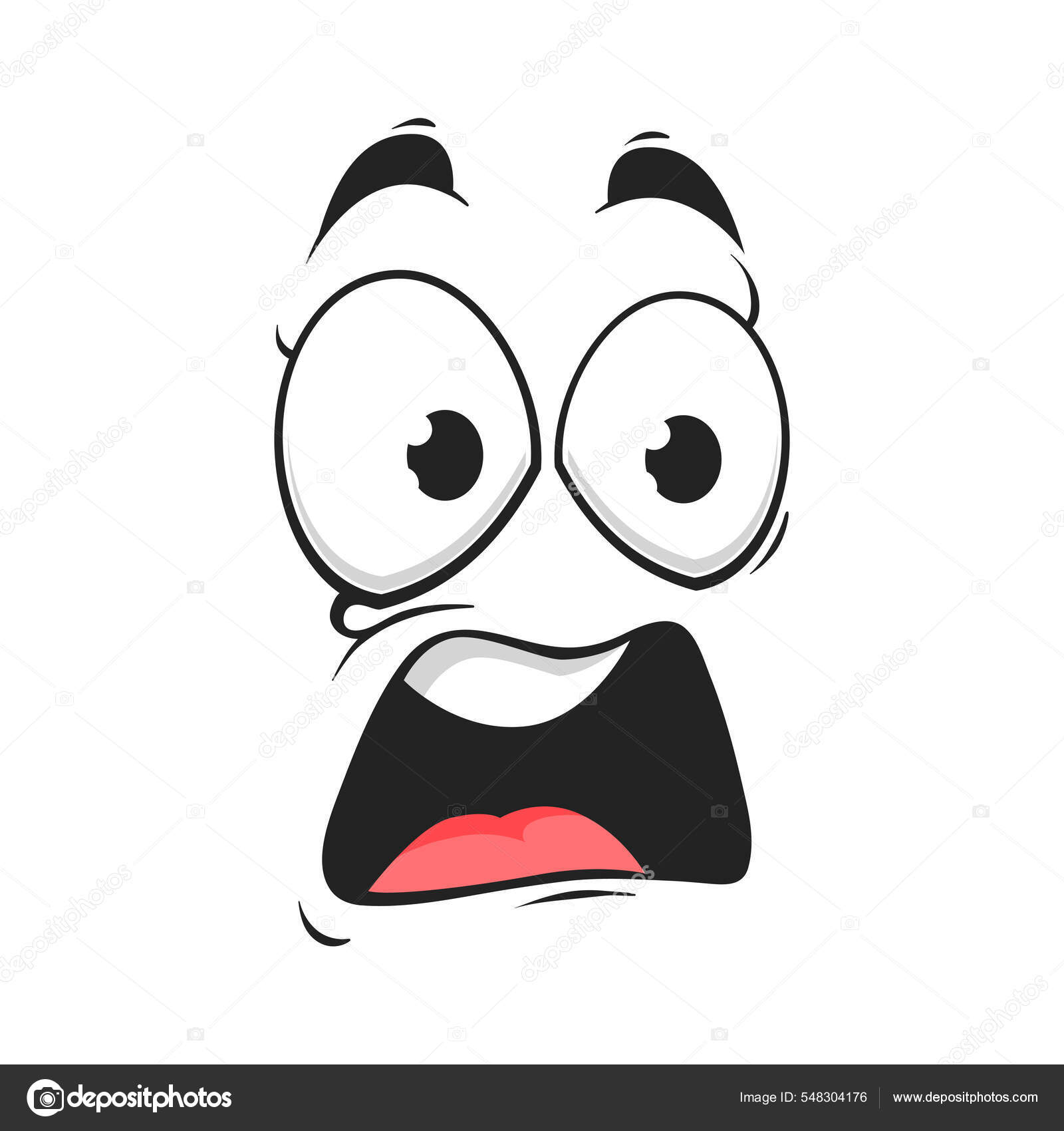 Cartoon Face Frightened Emoji Vector Scared Facial Expression Wide