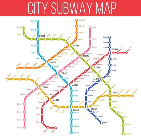 Metro Metro Yeraltı Ulaşım Sistemi Haritası Şehir Metro Istasyonu Şeması — Stok Vektör