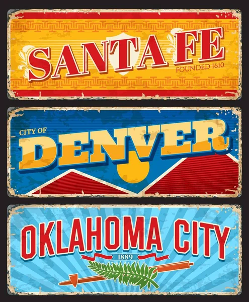 Santa Denver Oklahoma Amerikaanse Steden Borden Reisstickers Verenigde Staten Stad — Stockvector