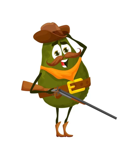 Personaje Caricatura Aguacate Sheriff Guardabosques Fruta Vaquera Vector Divertido Con — Archivo Imágenes Vectoriales