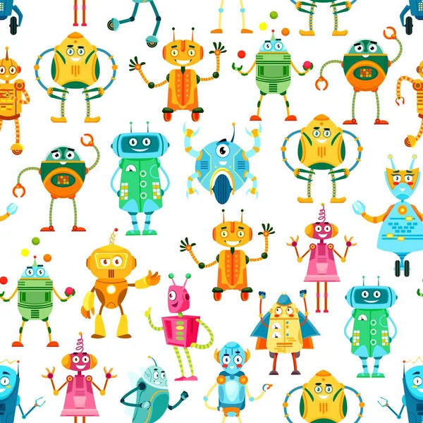 Robots Bande Dessinée Droïdes Motif Sans Couture Papier Peint Imprimé — Image vectorielle