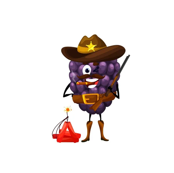 Cartoon Blackberry Sheriff Character Dynamite Vector Bramble Berry Wild West — Stock Vector