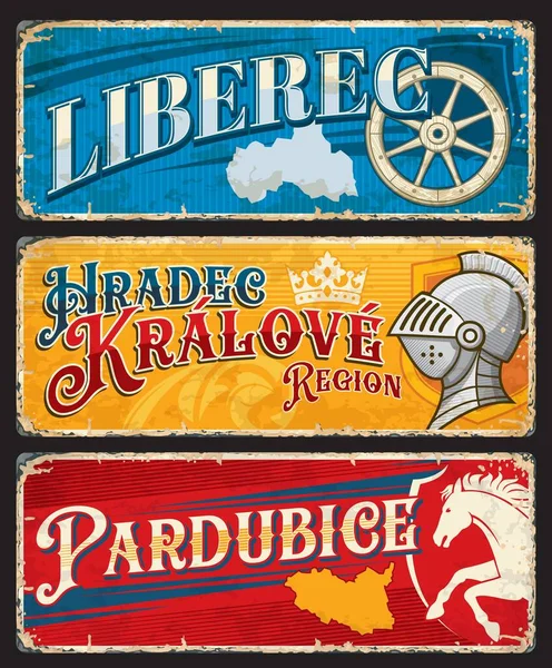 Pardubice Hradec Kravole Liberez Czech Bölge Plakaları Seyahat Etiketleri Vector — Stok Vektör