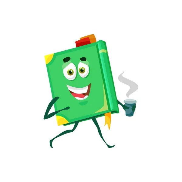 Livro Didático Capa Dura Verde Com Marcador Isolado Engraçado Personagem — Vetor de Stock