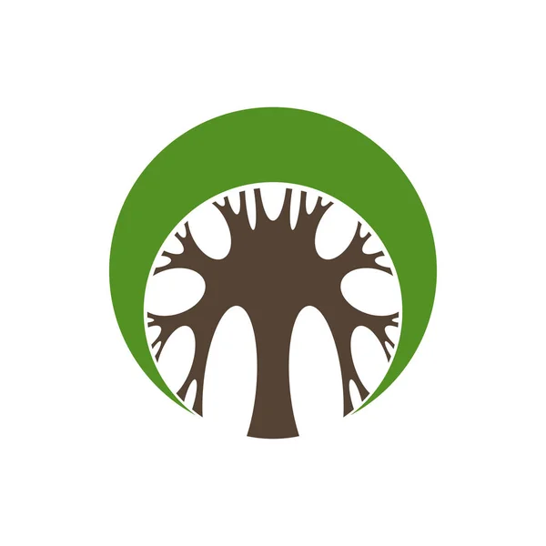 緑の葉 ベクトルエコ有機と自然生活のコンセプトデザインとラウンドガーデンツリーのアイコン 生態系や環境 教育や森林公園の園芸のための木の植物シルエットのシンボル — ストックベクタ