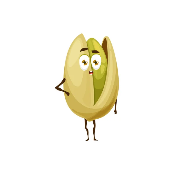 Καρτούν Φιστίκι Χαρακτήρα Καρύδι Τροφίμων Χαριτωμένο Χαρούμενο Αστείο Πρόσωπο Διάνυσμα — Διανυσματικό Αρχείο