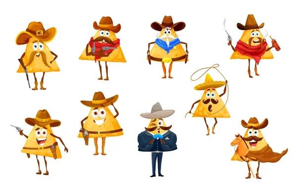 Nachos Mexicanos Fichas Como Cowboy Charro Xerife Bandido Ranger Personagens — Vetor de Stock