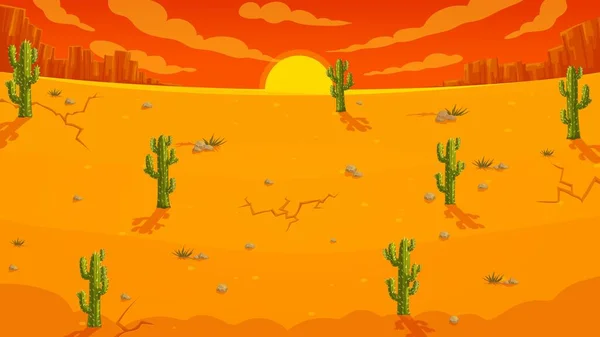 Caricature Mexicaine Fond Jeu Désert Avec Cactus Sable Montagnes Ciel — Image vectorielle