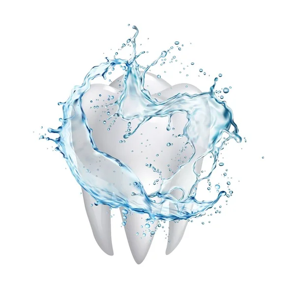 Mundspülung Oder Mundspülung Zähne Und Sauberes Trinkwasser Wirbeln Mit Tropfen — Stockvektor