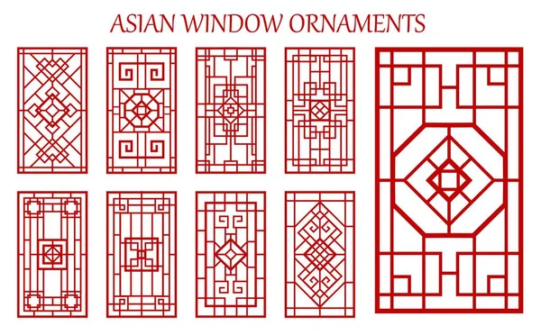 Asian Window Ornaments Korean Chinese Japanese Embellishment Vector Window Door — Stock Vector