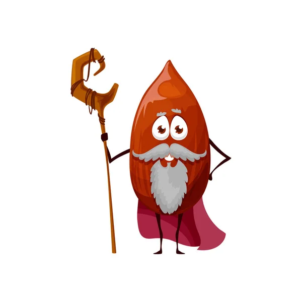 Cartoon Old Peanut Wizard Magician Cartoon Character Magic Nut Funny — Stock Vector