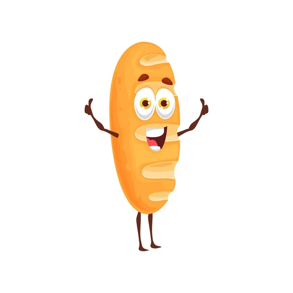 Cartone Animato Felice Pane Lungo Personaggio Fresco Frumento Cuocere Personaggio — Vettoriale Stock