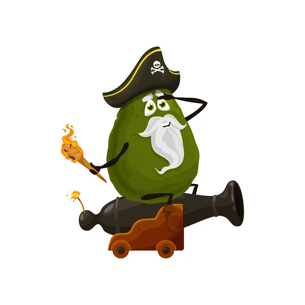 Aguacate Vegetariano Fruta Aislada Comida Vegetariana Pirata Emoticono Con Antorcha — Vector de stock