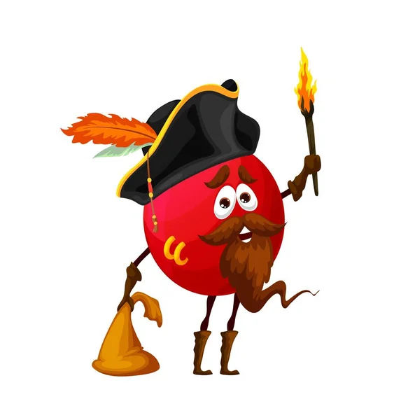 Cartoon Corsaire Myrtille Capitaine Avec Torche Trésor Vecteur Pirate Baies — Image vectorielle