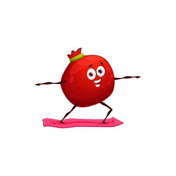 Fruit Granaatappel Doen Sport Oefening Yoga Mat Geïsoleerde Stripfiguur Emoticon — Stockvector