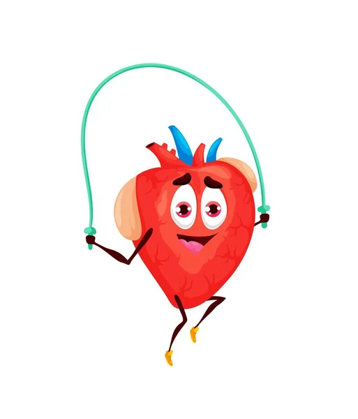 卡通人物人心人跳绳 从事健身锻炼 儿童解剖学教育 心脏科医学 医疗保健和体育运动的病媒体内器官运动员 — 图库矢量图片