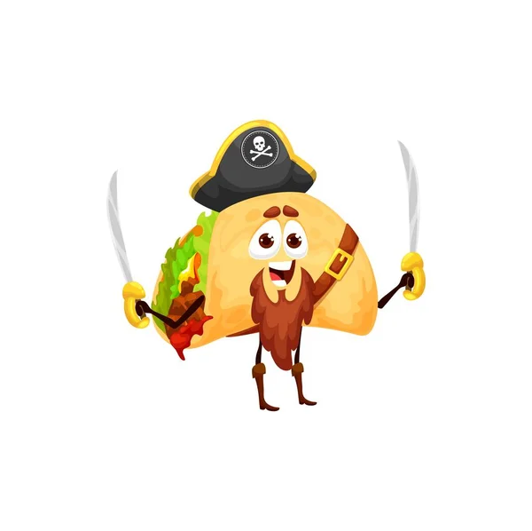 Cartoon Messicano Tacos Pirata Personaggio Vector Corsair Personaggio Fast Food — Vettoriale Stock
