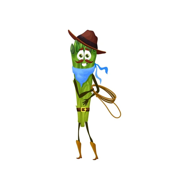 Cartone Animato Asparagi Cowboy Personaggio Con Lazo Divertente Personaggio Vettoriale — Vettoriale Stock