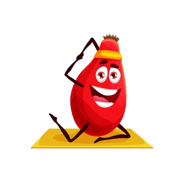 Cartoon Berry Fruit Personaggio Yoga Pilates Fitness Sport Carino Rosso — Vettoriale Stock