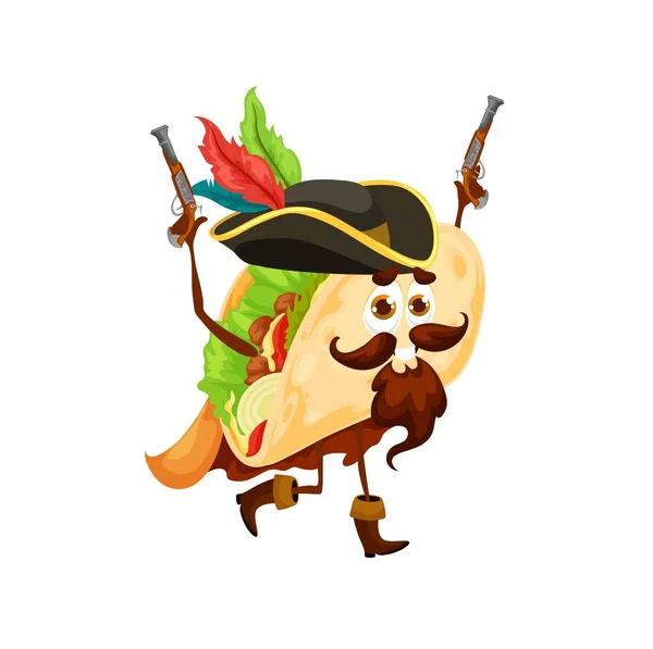 Cartoon Mexican Tacos Pirate Captain Character Vector Corsair Tex Mex — Stock Vector