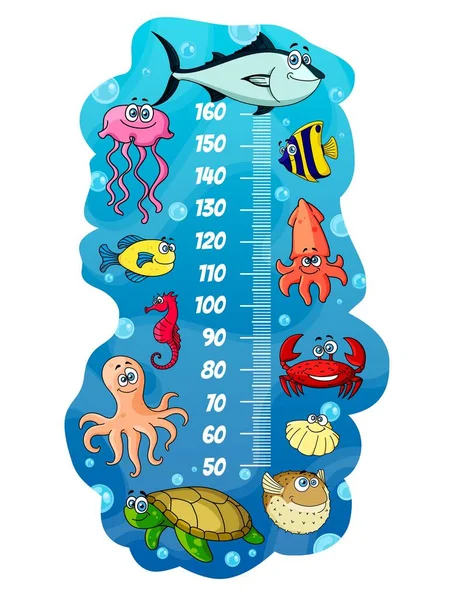 Wykres Wysokości Dla Dzieci Kreskówkowymi Zwierzętami Morskimi Wskaźnik Wzrostu Wektora — Wektor stockowy