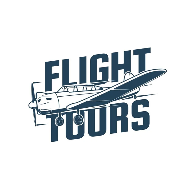 Vuelo Tours Vector Icono Con Avión Retro Avión Biplano Vintage — Archivo Imágenes Vectoriales