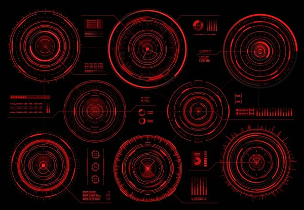 Hud Ronde Interface Scherm Rode Waarschuwing Gevarenpanelen Sci Web Interface — Stockvector