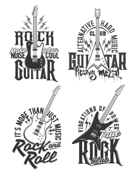 Estampas Camiseta Com Guitarras Elétricas Emblemas Vetoriais Para Clube Música — Vetor de Stock
