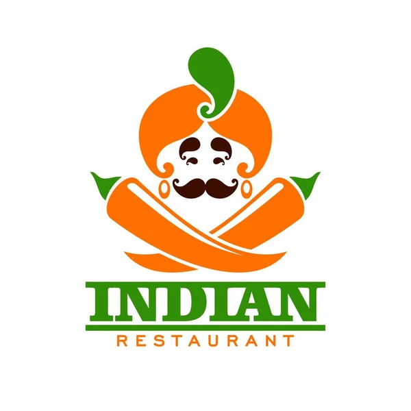 Icône Restaurant Indien Avec Hindou Poivrons Vecteur Cuisine Indienne Nourriture — Image vectorielle