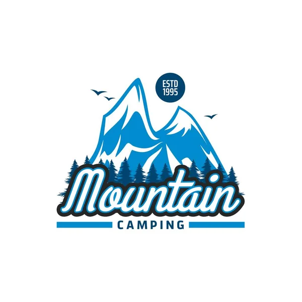 Mountain Camping Ikon Alpin Turism Vandring Och Vandringsklubb Vektor Märke — Stock vektor
