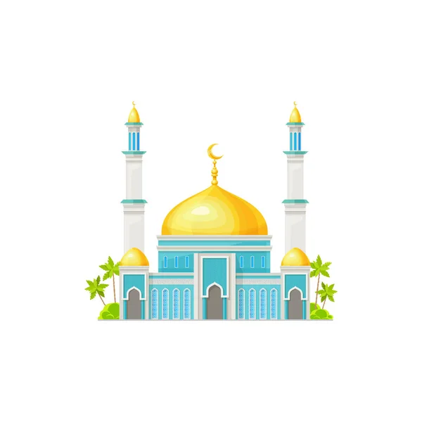 Arabian Mosque Crescent Golden Dome Islam Religious Building Entrance Arches — Stock Vector