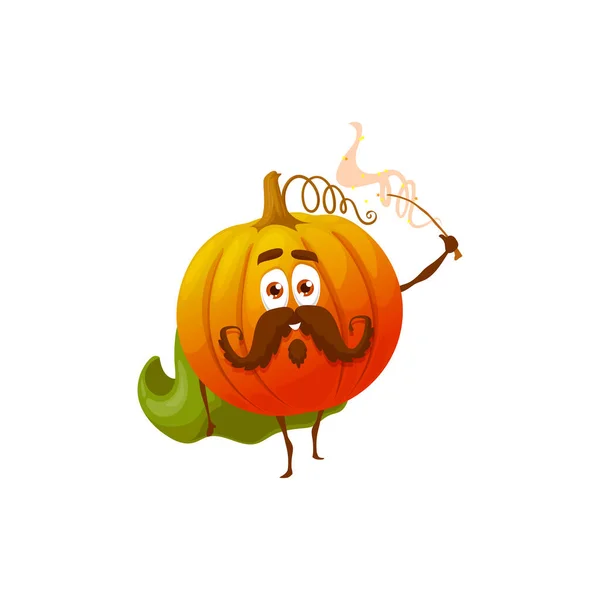 Funny Cartoon Pumpkin Wizard Character Vegetable Magician Witch Vector Mascot — Stock Vector