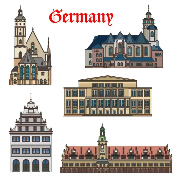 German Architecture Buildings Leipzig Landmarks Vector Churches Houses German Travel — Stock Vector