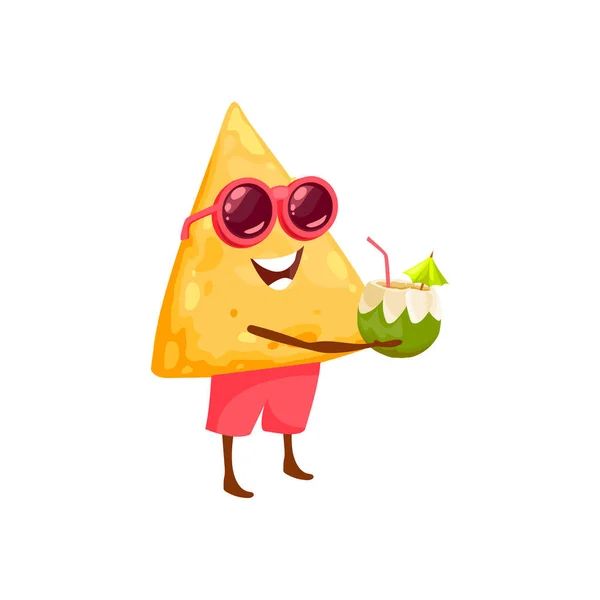 Personagem Desenho Animado Bonito Nachos Férias Verão Descansando Com Coquetel — Vetor de Stock