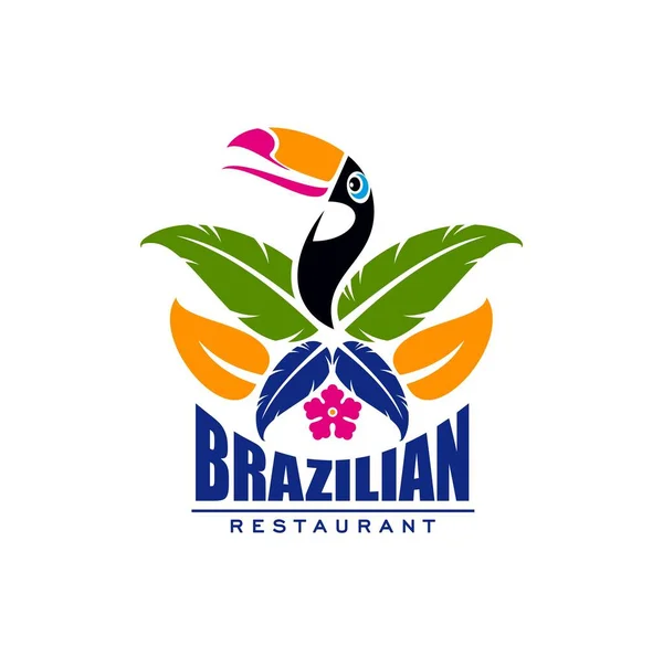 Brasiliansk Mat Restaurang Vektor Ikon Med Toucan Och Blad Tropisk — Stock vektor